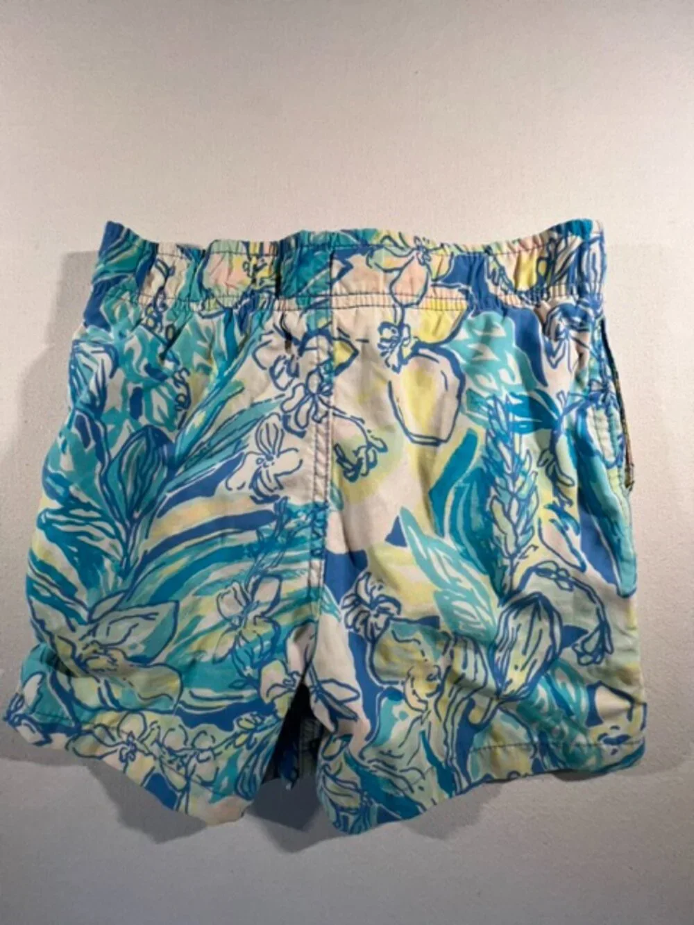 Lilly Pulitzer Boys Extra Small Junior Capri Swim Trunks Blue Green Floral Short